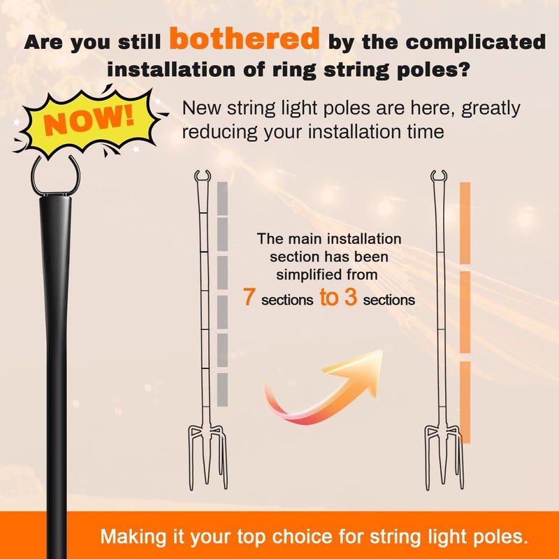 Cymuber 4 Pack 10Ft String Light Poles, Metal Poles with Fork for Outside Lights,Outdoor Metal Light Stand with Fence Brackets Hanging Lights for Garden Patio Wedding Backyard (4 Pack-Upgraded Version) - Image 2